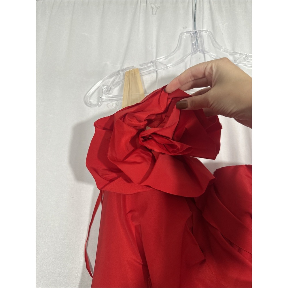 NEW MAC‎ DUGGAL [ 2 ] 11992 ONE SHOULDER Embellished Rosette Ball Gown in Red - Picture 12 of 16